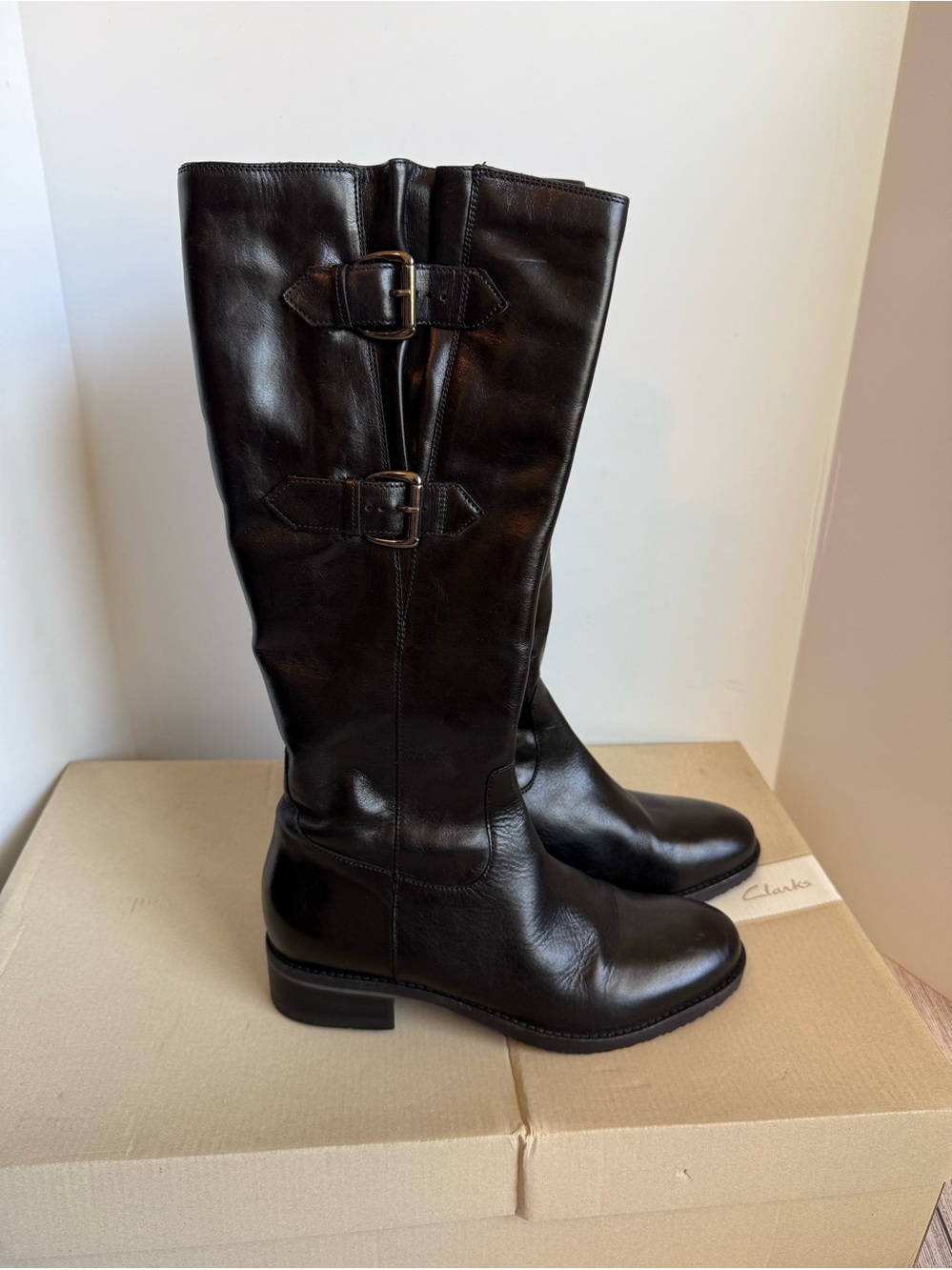 CLARKS Tamro Spice Black Knee High Riding Boots 8 M